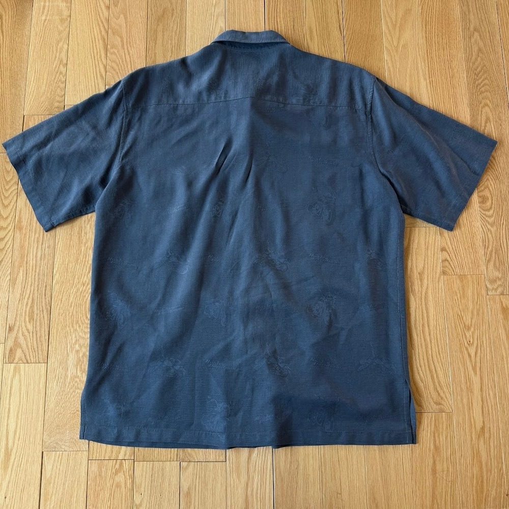 Harley Davidson 100% Silk Motorcycle All Over Embroidery Navy Button Up Mens L - Picture 2 of 9